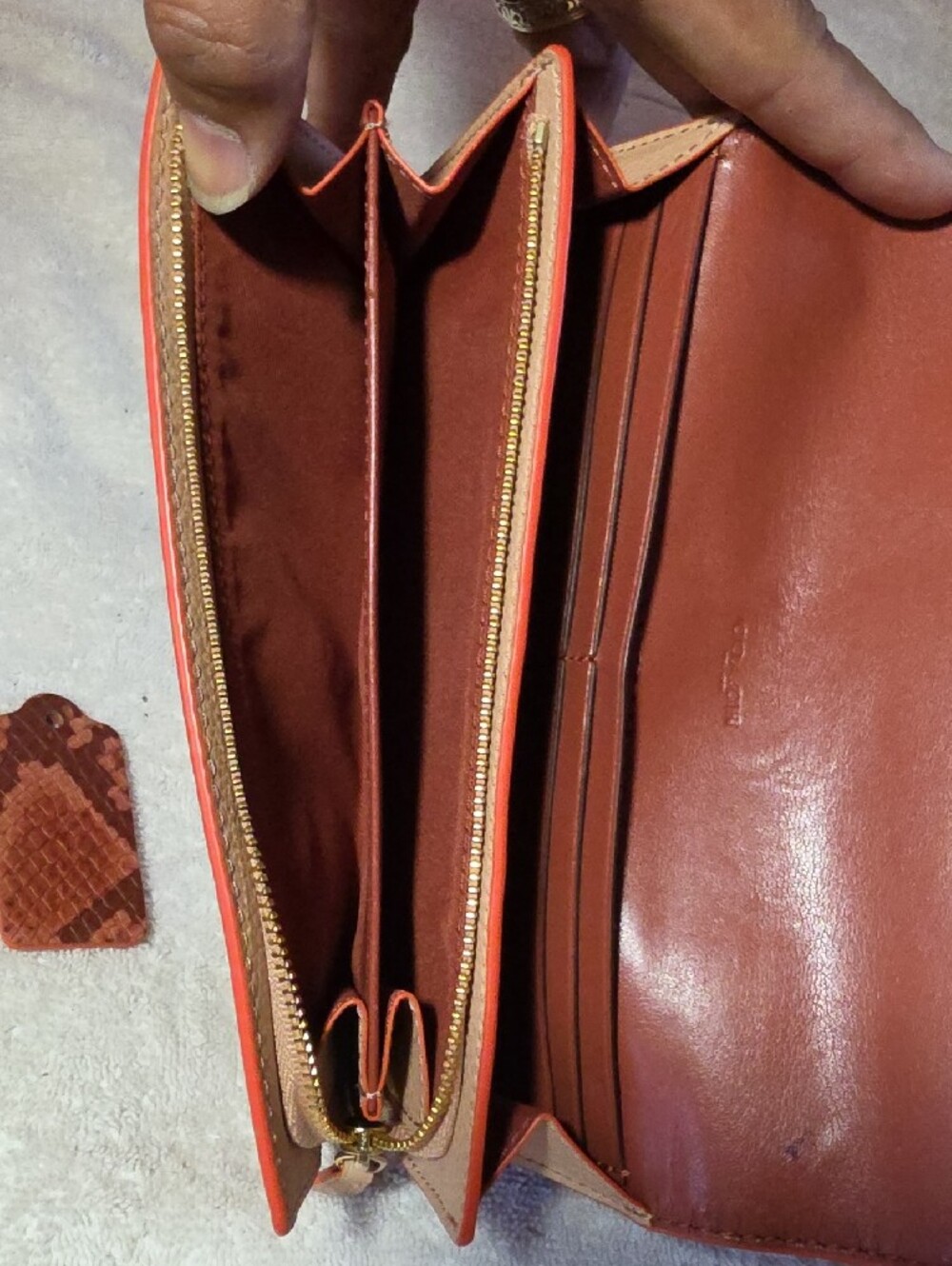 Coach Rust Leather Shoulder Bag with Snakeskin-Print Trim - Picture 15 of 16